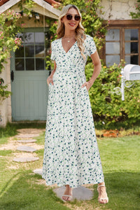 Maternity maxi dress featuring floral print, designed for comfort and style during pregnancy and special occasions.