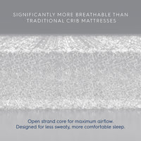 Close-up of the HALO DreamWeave crib mattress showcasing its breathable open-strand core for better airflow.