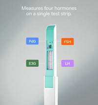 Inito fertility monitor measuring estrogen, LH, PdG and FSH on a single test strip